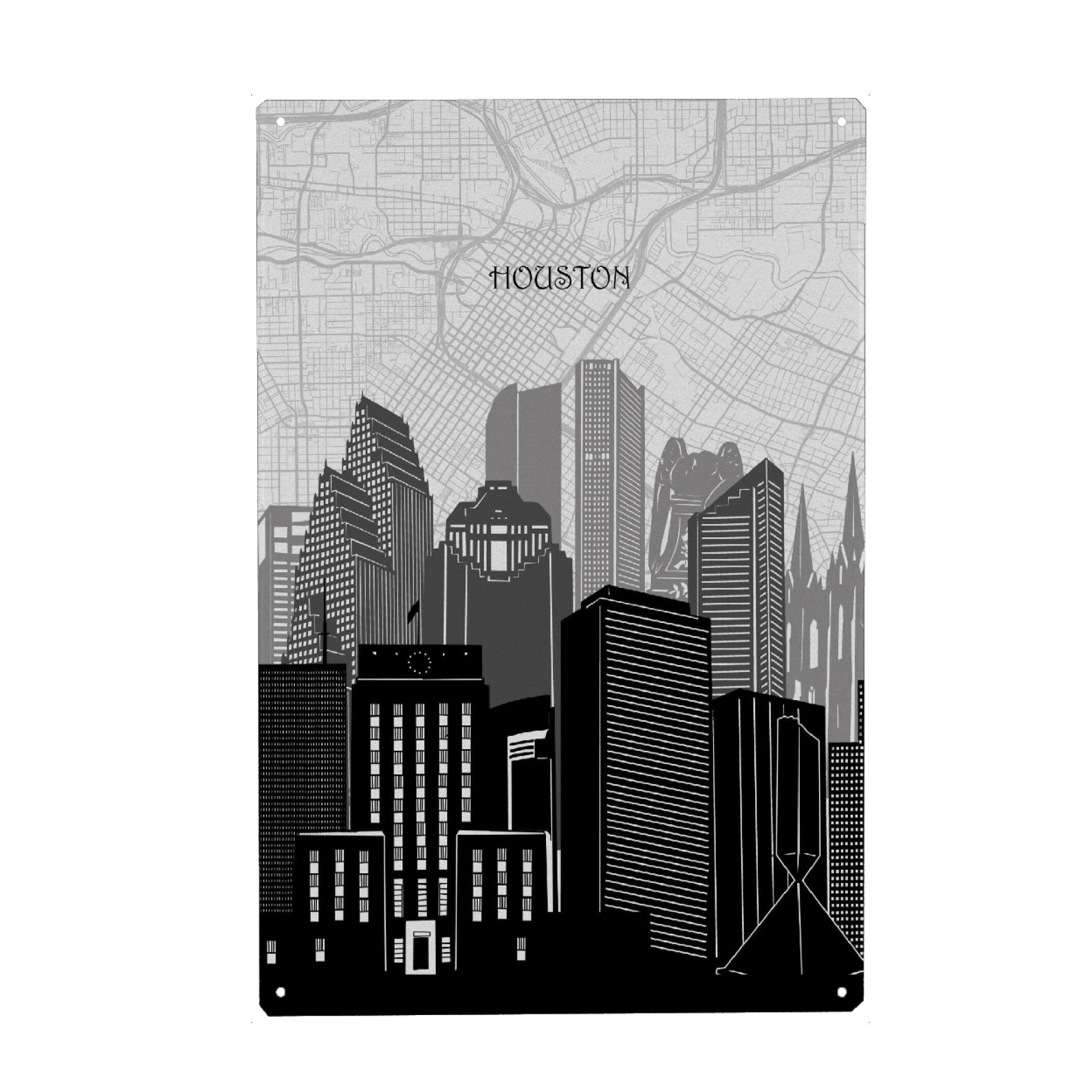 Holzbild "Houston cityscape map" artboxONE - Städte,Reise,Architektur,Kartografie