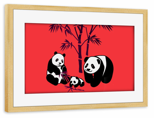Poster mit Rahmen kiefer "Panda Familie rot" artboxONE - Für Kinder,Tiere,Lustig