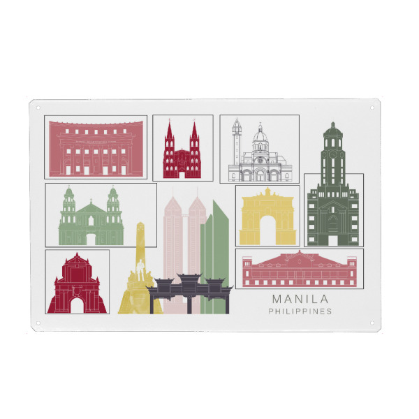 Holzbild "Manila skyline burgundy" artboxONE - Städte,Reise,Architektur,Kartografie