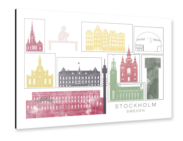 Alu-Dibond "Stockholm skyline burgundy" 30x20 cm artboxONE