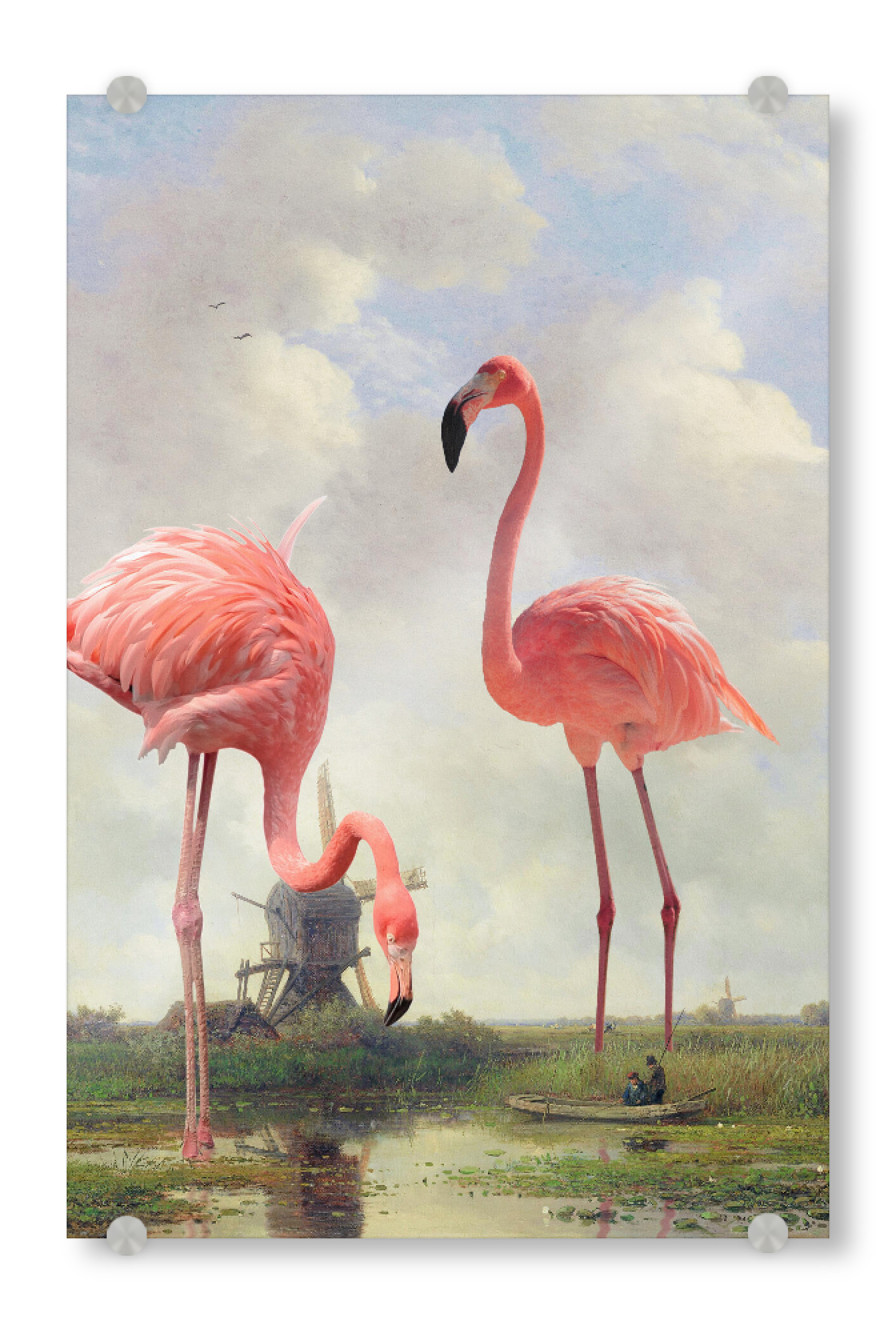 Acrylglasbild "FISHING WITH FLAMINGOS" artboxONE - Für Kinder,Tiere,Fiktion,Lustig