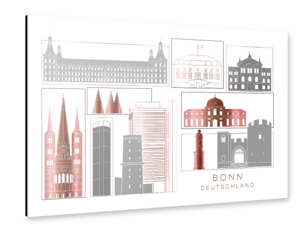 Alu-Dibond "Bonn skyline rosegold" 30x20 cm artboxONE