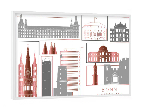 Poster mit weißem Rahmen "Bonn skyline rosegold" artboxONE - Städte,Reise,Architektur,Kartografie