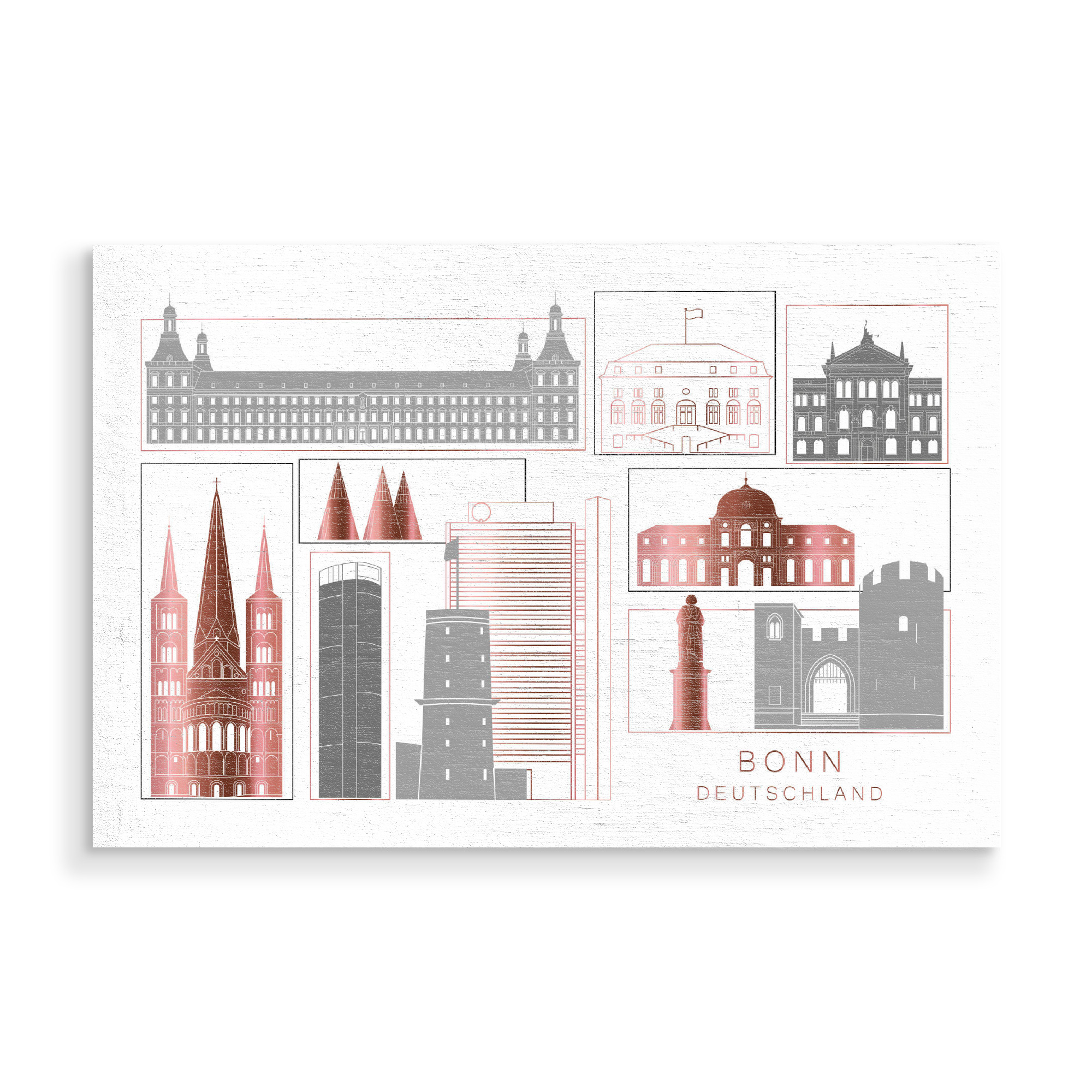 Holzbild "Bonn skyline rosegold" artboxONE - Städte,Reise,Architektur,Kartografie