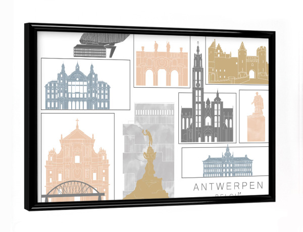 Poster mit schwarzem Rahmen "Antwerp skyline earth" artboxONE - Städte,Reise,Architektur,Kartografie
