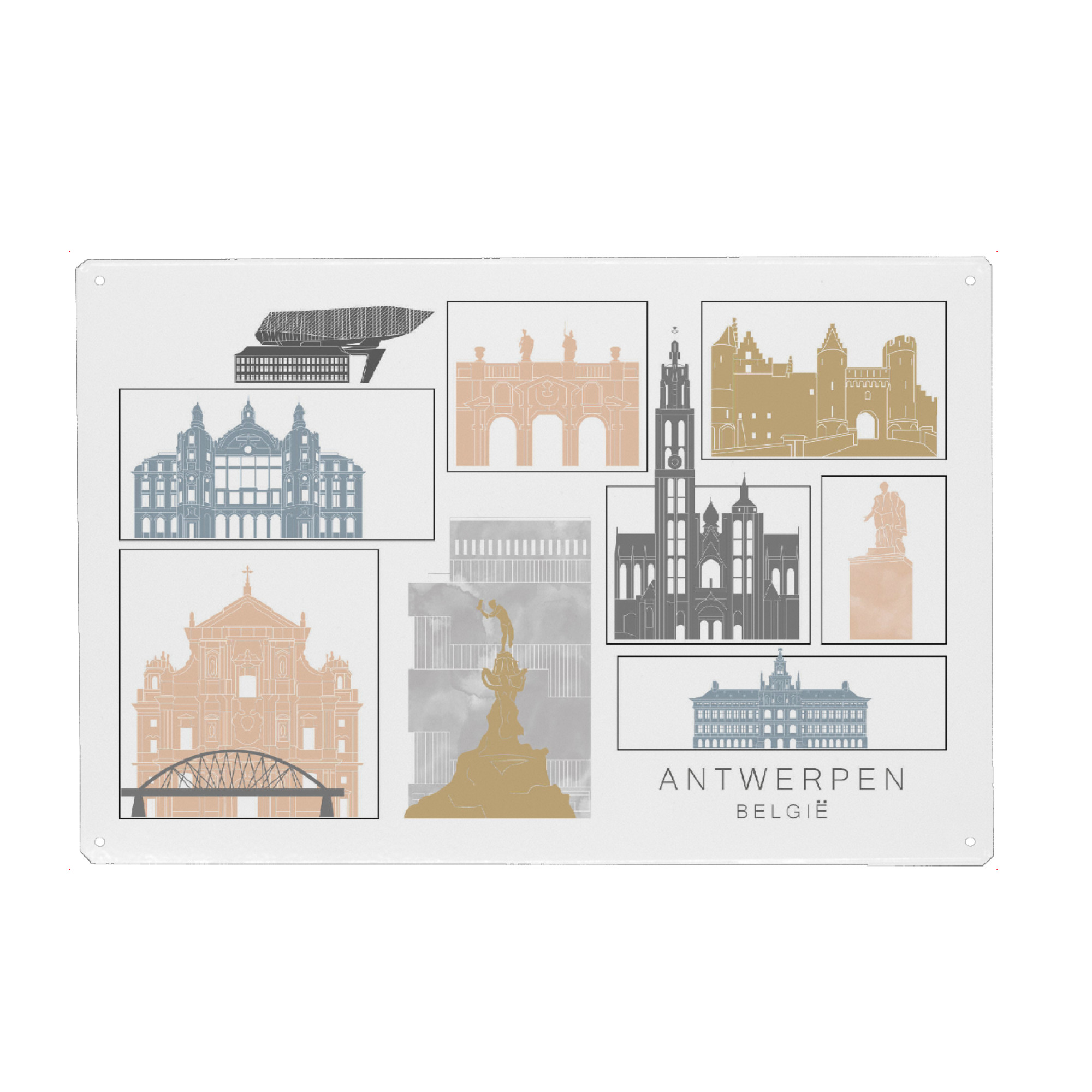 Metall Poster "Antwerp skyline earth" artboxONE - Städte,Reise,Architektur,Kartografie