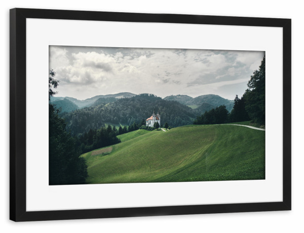 Poster mit Rahmen schwarz "Church Landscape" artboxONE - Natur,Reise
