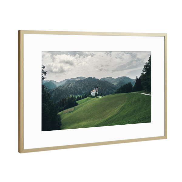 Poster mit Rahmen Gold "Church Landscape" artboxONE - Natur,Reise