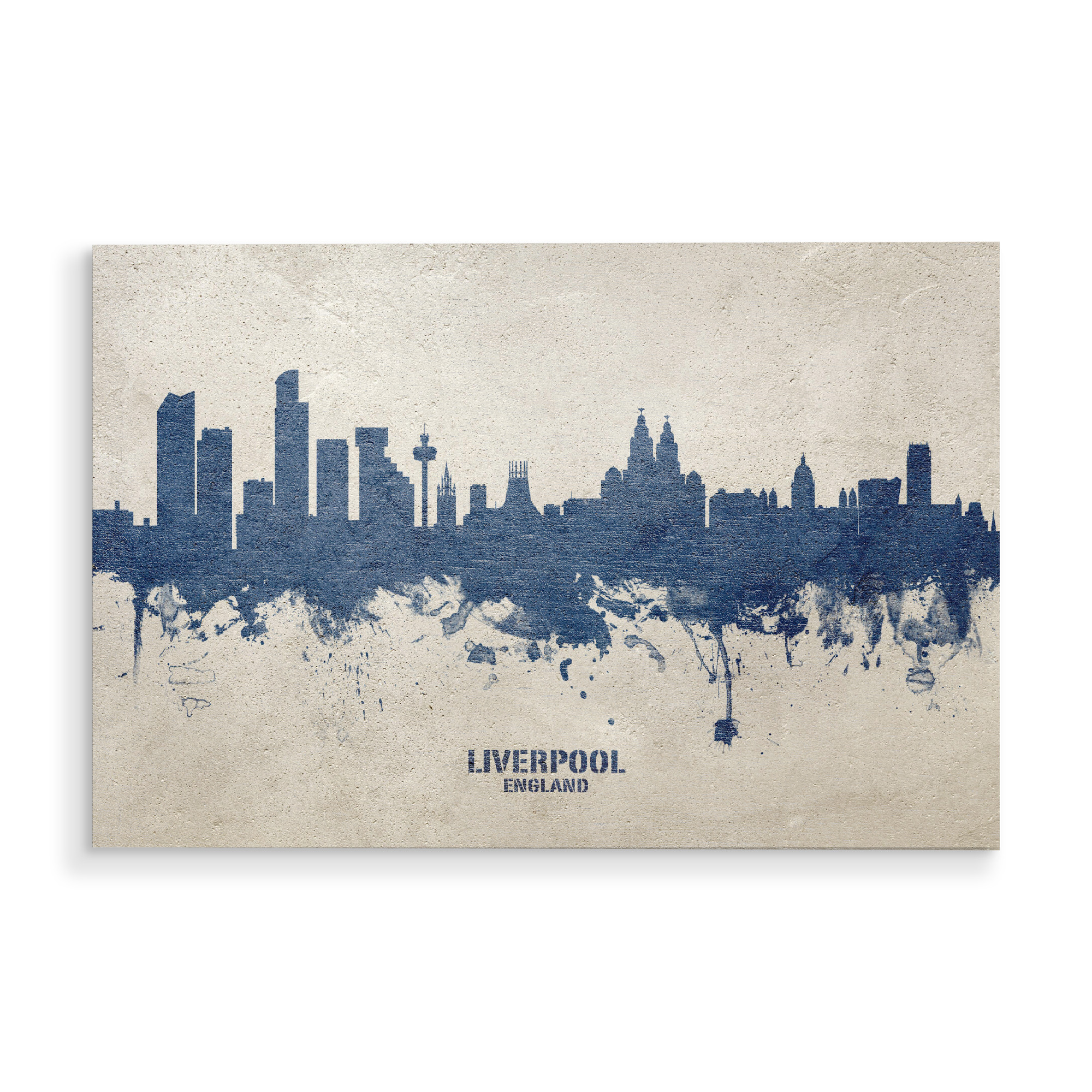 Holzbild "Liverpool Skyline PaintBlue" artboxONE - Städte - Liverpool,England,Skyline,Cityscape,Stadtbild,Watercolor,City,Stadt,Architektur,Gebäude