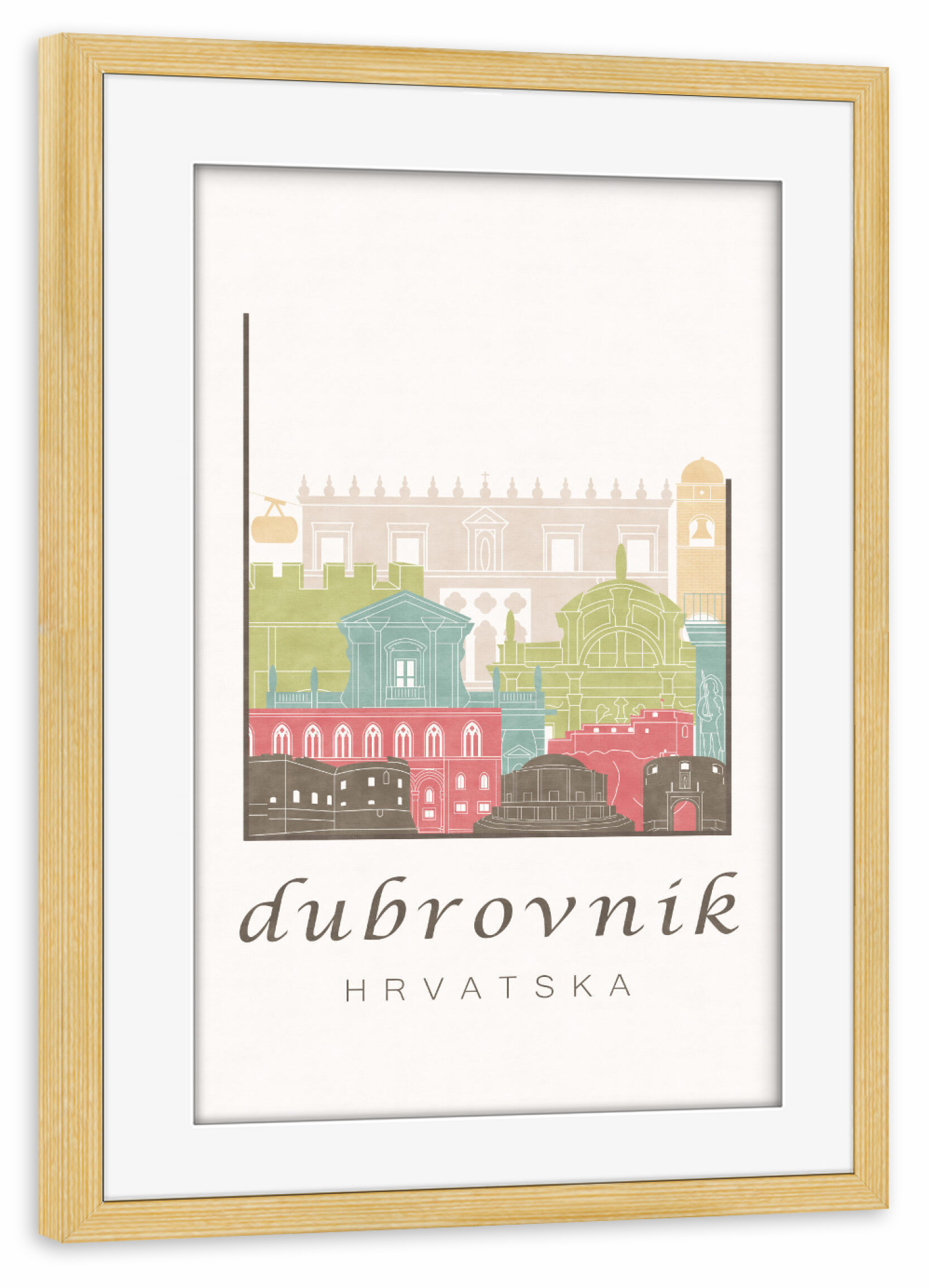 Poster mit Rahmen kiefer "Dubrovnik skyline pastel" artboxONE - Städte,Architektur,Kartografie