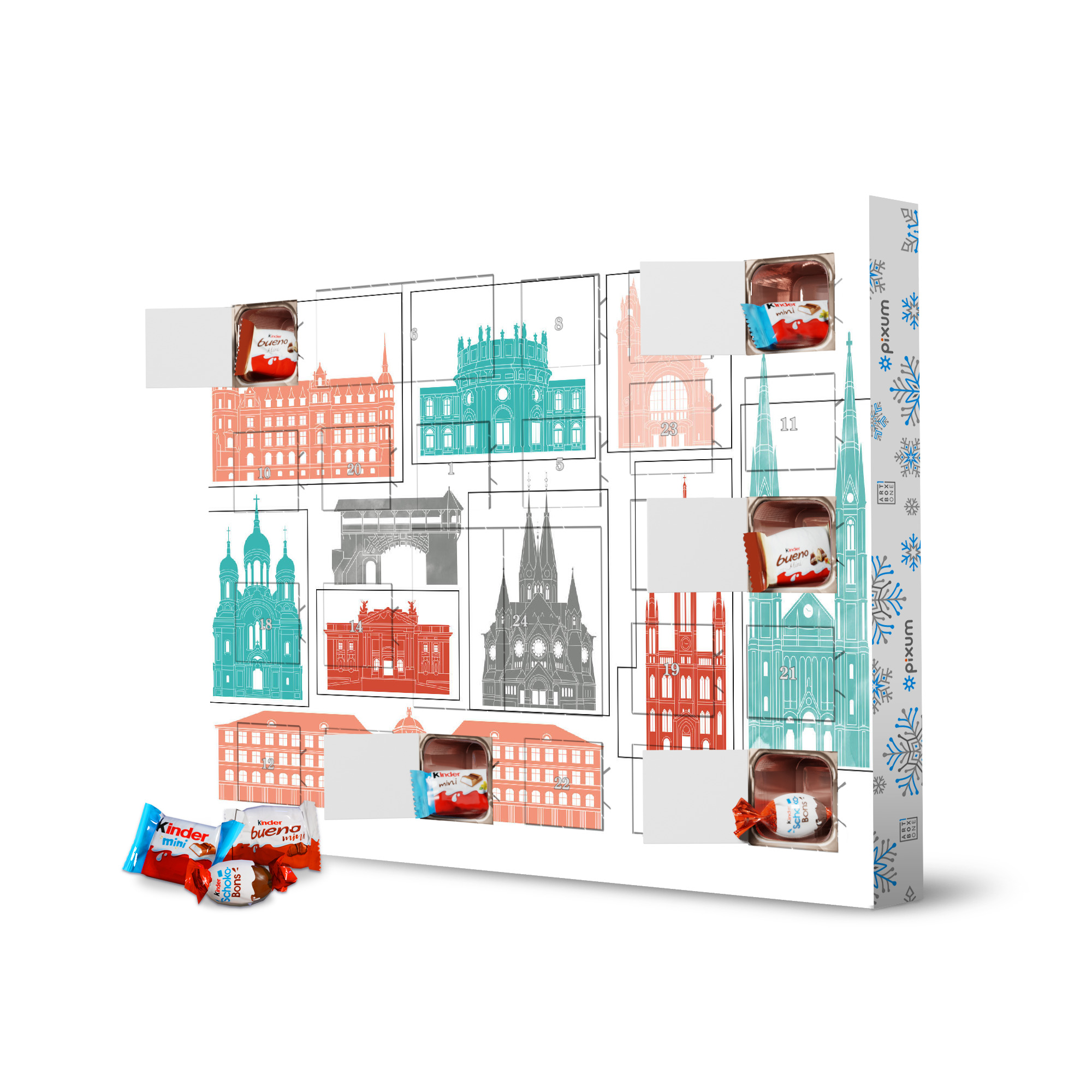 Adventskalender XXL mit Produkten von Kinder Wiesbaden skyline coral artboxONE Adventskalender Städte