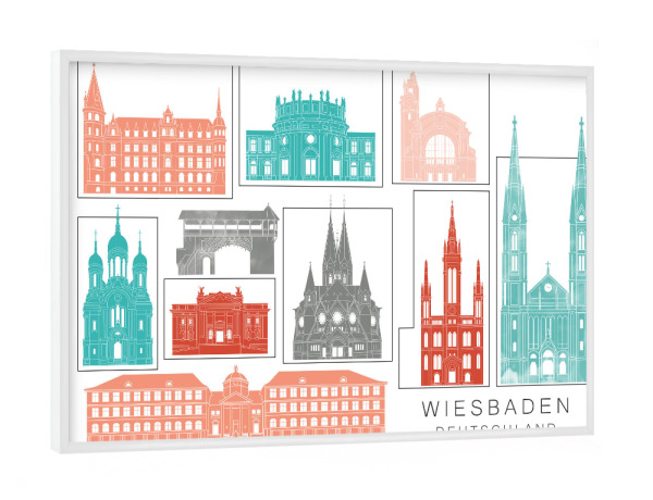 Poster mit weißem Rahmen "Wiesbaden skyline coral" artboxONE - Städte,Reise,Architektur,Kartografie