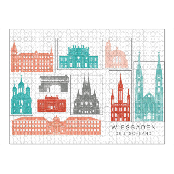 Puzzle Ravensburger "Wiesbaden skyline coral" artboxONE - Städte,Reise,Architektur,Kartografie