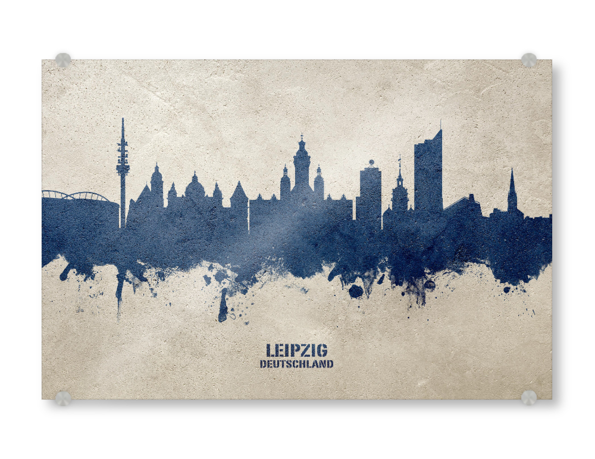 Acrylglasbild "Leipzig Germany Skyline PaintBlue" artboxONE - Städte - Leipzig,Deutschland,Skyline,Cityscape,Stadtbild,Watercolor,City,Stadt,Germany