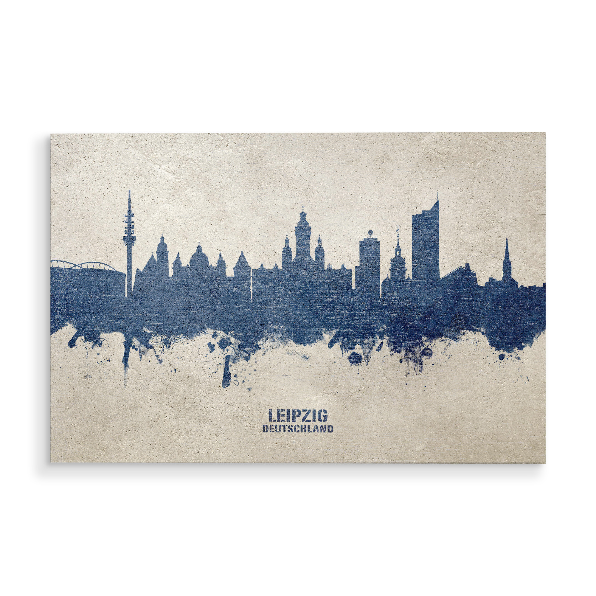Holzbild "Leipzig Germany Skyline PaintBlue" artboxONE - Städte - Leipzig,Deutschland,Skyline,Cityscape,Stadtbild,Watercolor,City,Stadt,Germany