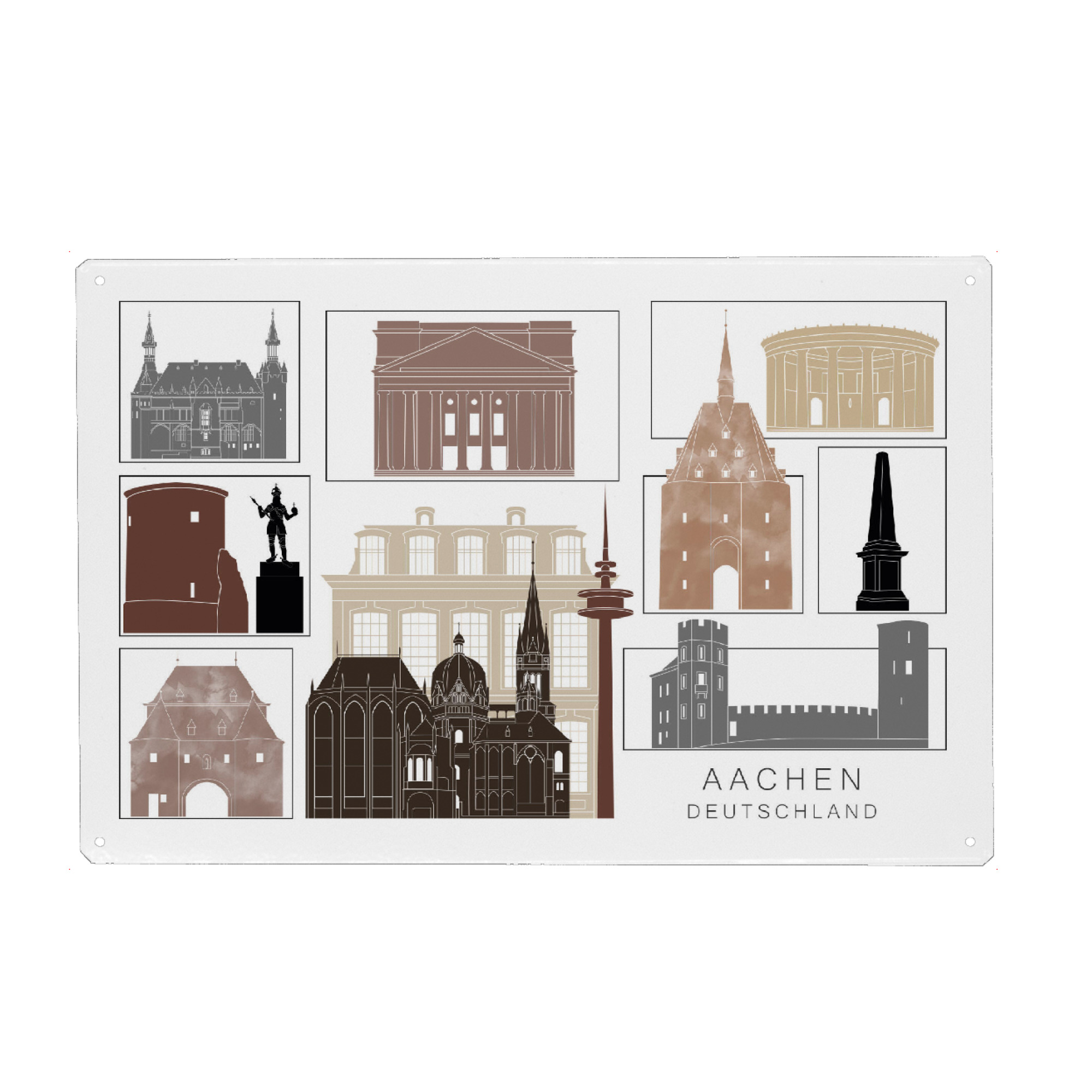 Holzbild "Aachen skyline black & brown" artboxONE - Städte,Reise,Architektur,Kartografie