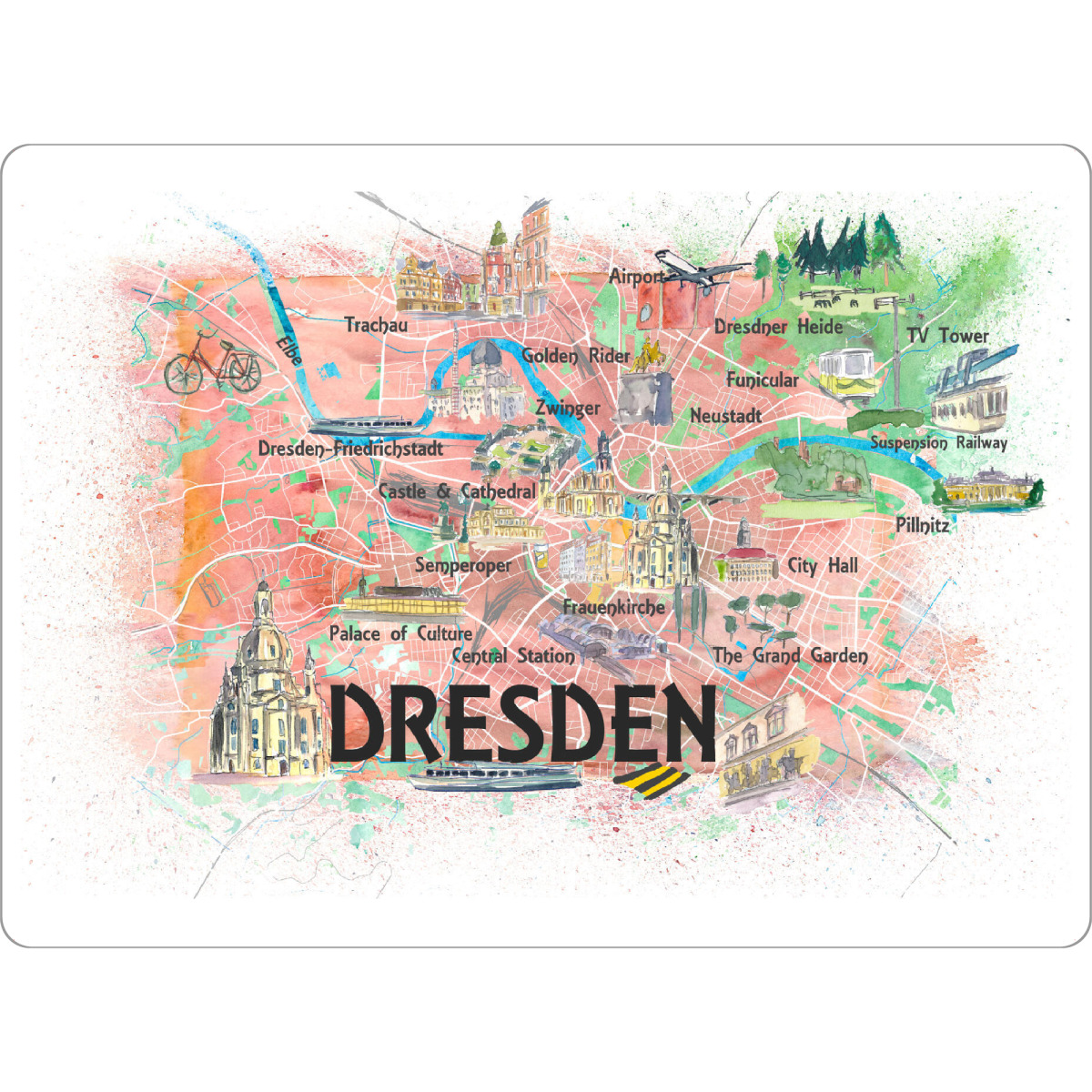 Tischset "Dresden Saxony Illustrated Map" artboxONE - Städte,Städte / Dresden,Kartografie