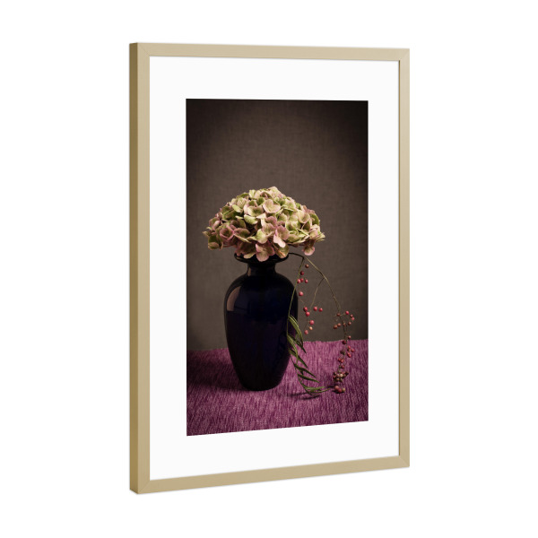 Poster mit Rahmen Gold "Hortensie in Vase" artboxONE - Natur,Floral