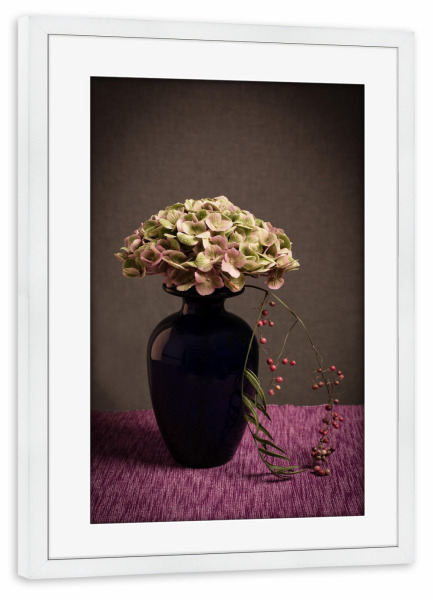 Poster mit Rahmen weiß "Hortensie in Vase" artboxONE - Natur,Floral