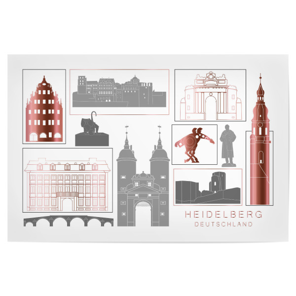 Poster 30x20 cm "Heidelberg skyline rosegold" artboxONE - Städte,Reise,Architektur,Kartografie