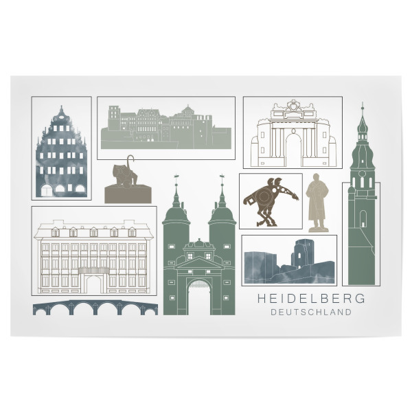 Poster 30x20 cm "Heidelberg skyline, navy" artboxONE - Städte,Reise,Architektur,Kartografie