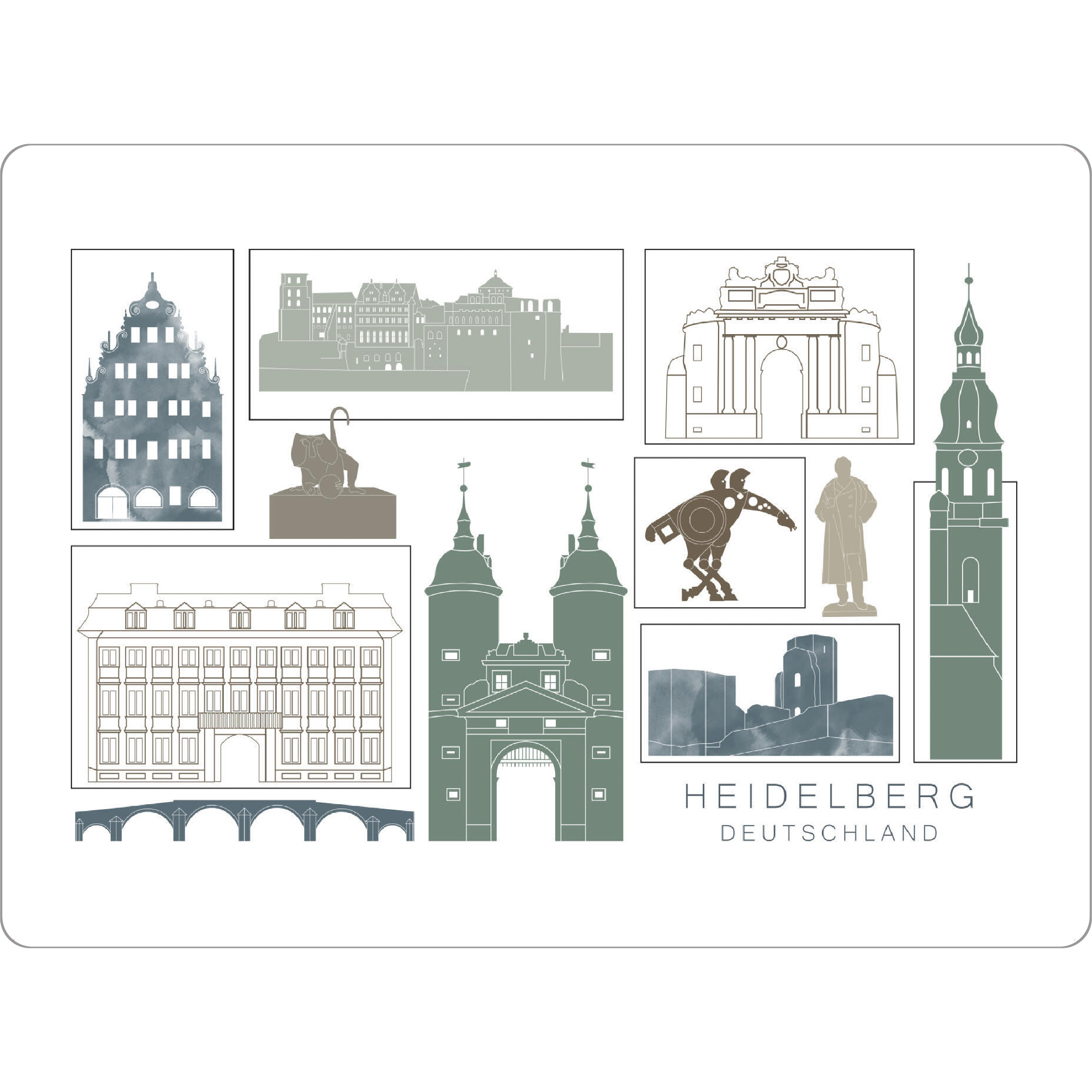 Tischset "Heidelberg skyline, navy" artboxONE - Städte,Reise,Architektur,Kartografie