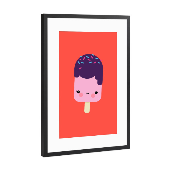 Poster mit Rahmen Schwarz (Metallic) "Kawaii-Illustration Eis am Stiel" artboxONE - Für Kinder,Essen & Trinken,Lustig