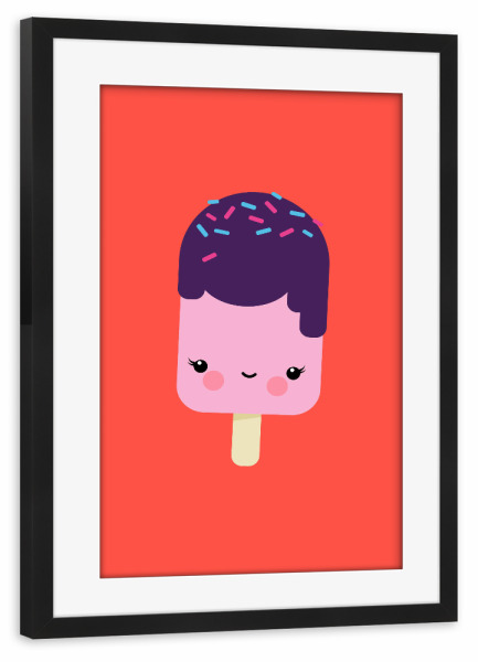 Poster mit Rahmen schwarz "Kawaii-Illustration Eis am Stiel" artboxONE - Für Kinder,Essen & Trinken,Lustig