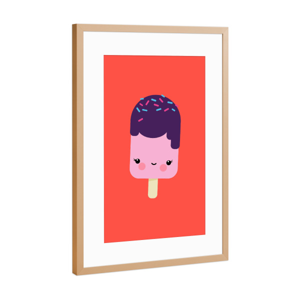 Poster mit Rahmen Kupfer "Kawaii-Illustration Eis am Stiel" artboxONE - Für Kinder,Essen & Trinken,Lustig