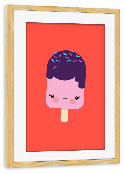 Poster mit Rahmen kiefer "Kawaii-Illustration Eis am Stiel" artboxONE - Für Kinder,Essen & Trinken,Lustig