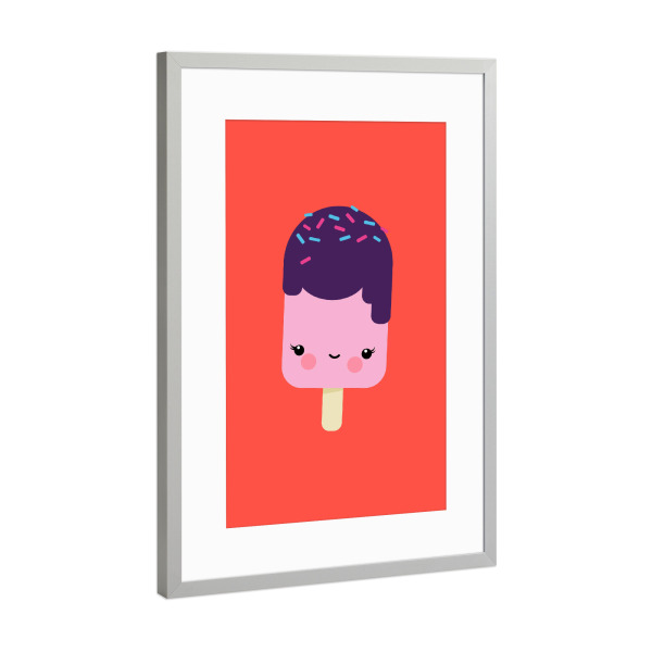 Poster mit Rahmen Silber "Kawaii-Illustration Eis am Stiel" artboxONE - Für Kinder,Essen & Trinken,Lustig