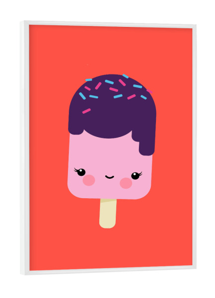 Poster mit weißem Rahmen "Kawaii-Illustration Eis am Stiel" artboxONE - Für Kinder,Essen & Trinken,Lustig