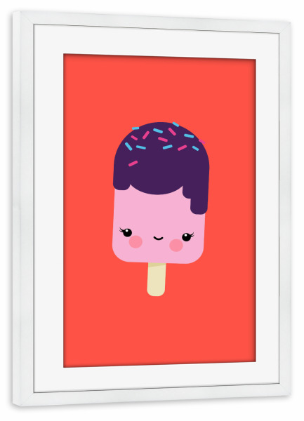 Poster mit Rahmen weiß "Kawaii-Illustration Eis am Stiel" artboxONE - Für Kinder,Essen & Trinken,Lustig