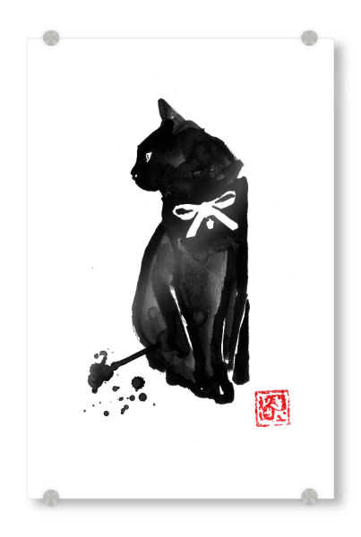Acrylglasbild "Cat with tie" artboxONE - Tiere - Cat,Neko,Chat,Sumie,Japan,Katze,Animal,Tier,Schwarzweiß,Blackandwhite