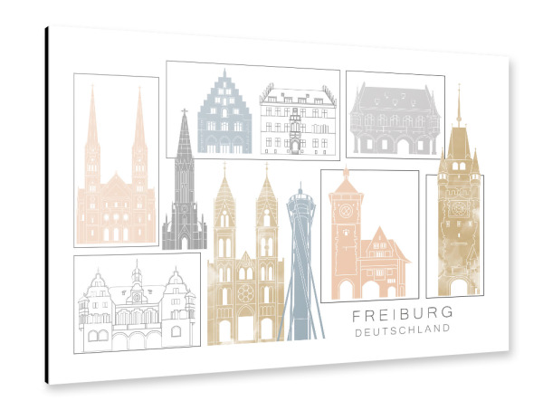 Alu-Dibond "Freiburg skyline earth" 30x20 cm artboxONE