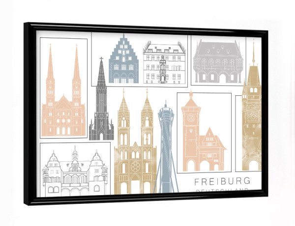 Poster mit schwarzem Rahmen "Freiburg skyline earth" artboxONE - Städte,Reise,Architektur,Kartografie