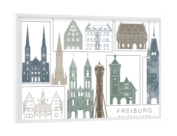 Poster mit weißem Rahmen "Freiburg skyline, navy" artboxONE - Städte,Reise,Architektur,Kartografie