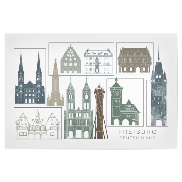 Poster 30x20 cm "Freiburg skyline, navy" artboxONE - Städte,Reise,Architektur,Kartografie