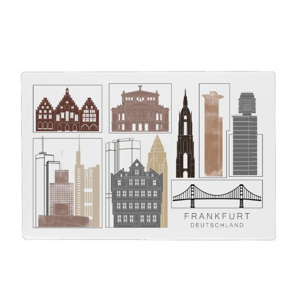 Metall Poster "Frankfurt skyline black & brown" artboxONE - Städte,Reise,Architektur,Städte / Frankfurt,Kartografie