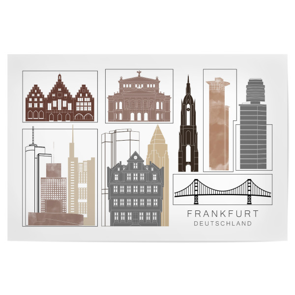 Poster 30x20 cm "Frankfurt skyline black & brown" artboxONE - Städte,Reise,Architektur,Städte / Frankfurt,Kartografie