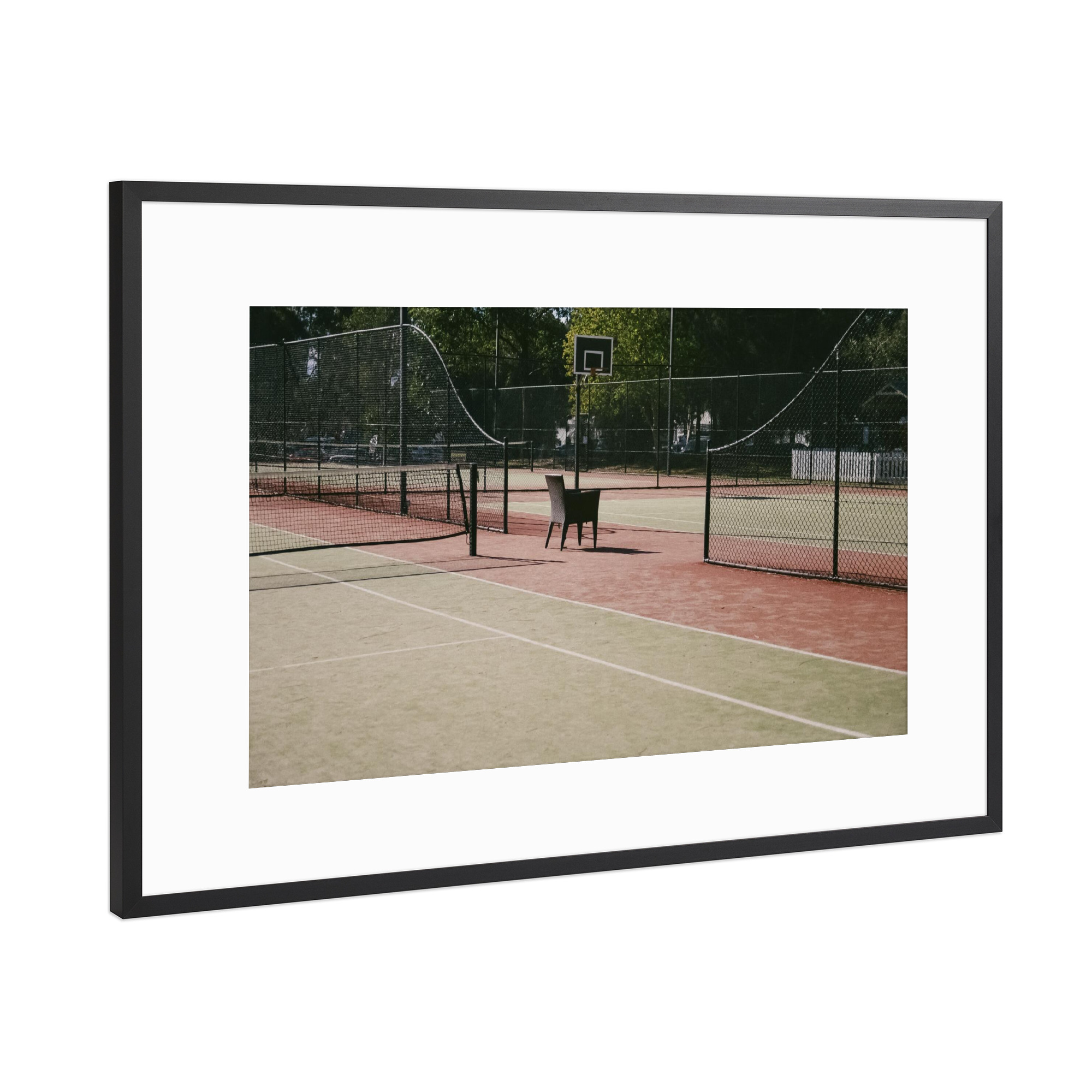 Poster mit Rahmen Schwarz (Metallic) "Abandoned Basketball Court" artboxONE - Natur,Architektur,Geometrie,Sport,Sport / Sommerspiele