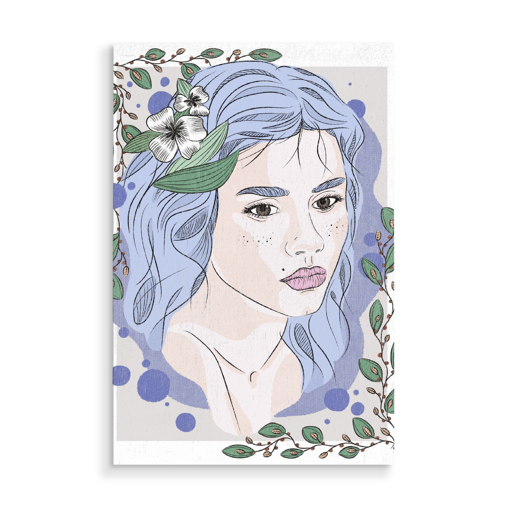 Holzbild "Emanuelle Karter" artboxONE - Menschen,Fashion - Woman,Retro,Vintage,Flower,Plant,Pattern,Portrait,Female,Frau,Nature,Leaves,Blätter