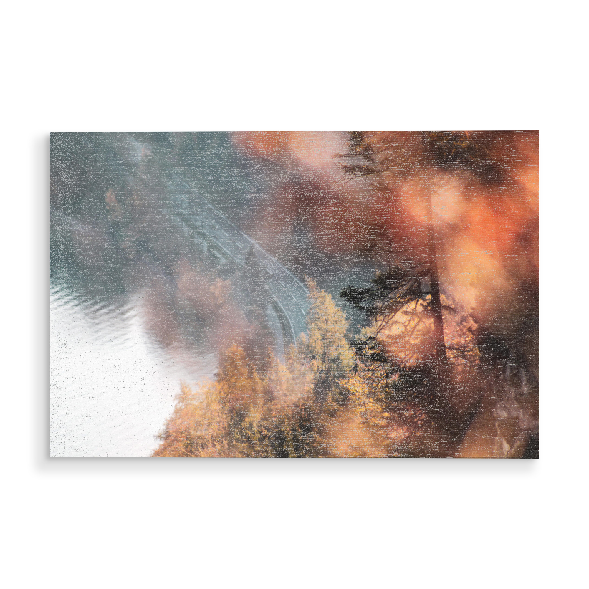 Holzbild "Herbstschimmer" artboxONE - Natur - Natur,Herbst,Herbststimmung,Autumn,Abstract,Abstrakt,Colorful,Bunt,Straße,Wald,Forest,Street,Nature
