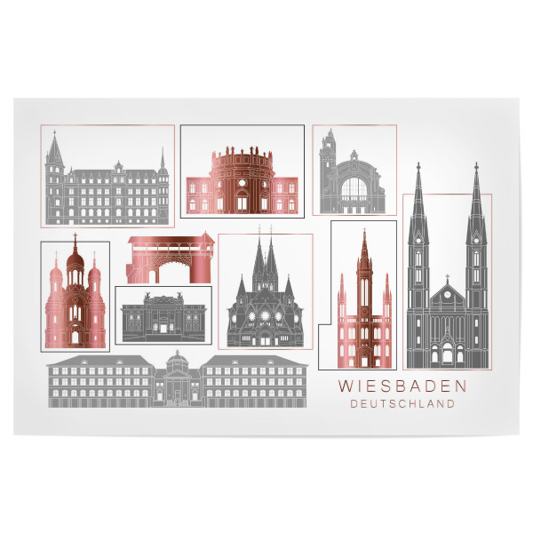 Poster "Wiesbaden skyline rosegold" artboxONE - Städte,Reise,Architektur,Kartografie