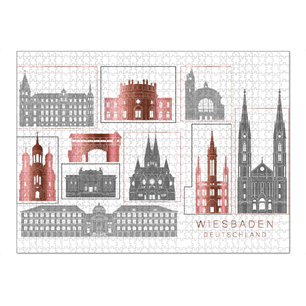 Puzzle Ravensburger "Wiesbaden skyline rosegold" artboxONE - Städte,Reise,Architektur,Kartografie