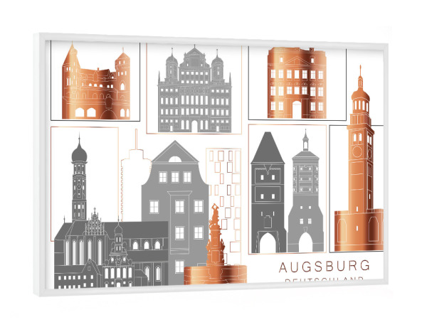 Poster mit weißem Rahmen "Augsburg skyline copper" artboxONE - Städte,Reise,Architektur,Kartografie