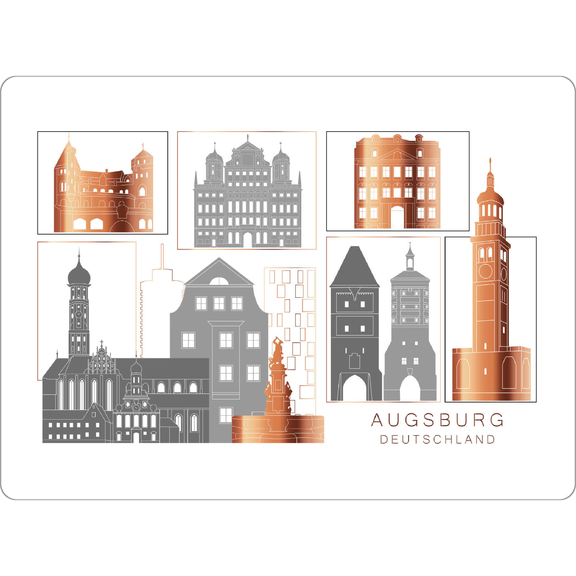 Tischset "Augsburg skyline copper" artboxONE - Städte,Reise,Architektur,Kartografie