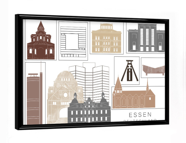 Poster mit schwarzem Rahmen "Essen skyline black & brown" artboxONE - Städte,Reise,Architektur,Kartografie