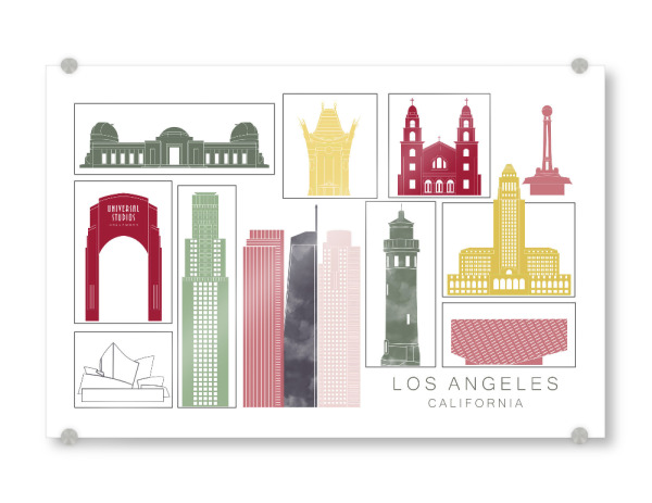 Acrylglasbild "Los Angeles skyline burgundy" artboxONE - Städte,Reise,Architektur,Städte / Los Angeles,Kartografie