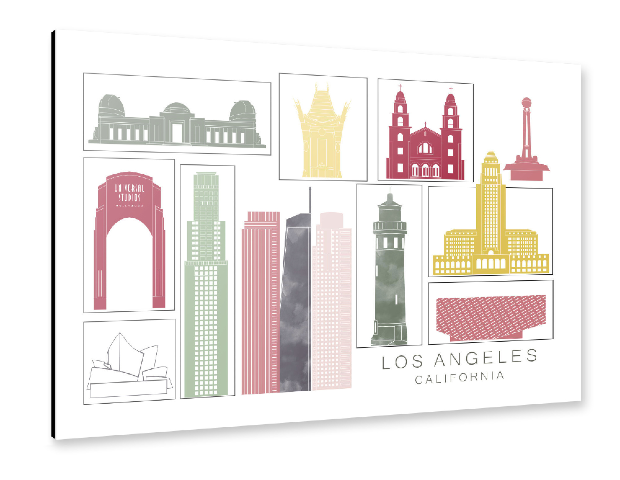 Alu-Dibond "Los Angeles skyline burgundy" 30x20 cm artboxONE